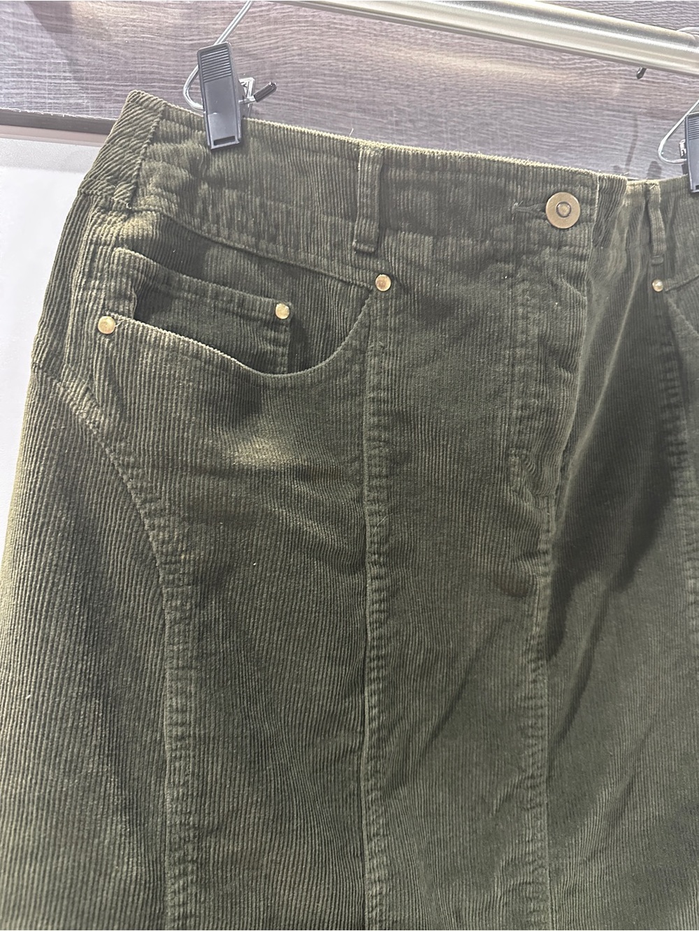 Christopher & Banks Olive Corduroy Midi Skirt - Picture 4 of 7